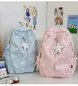 Schattige polkadot rugzak in ins-stijl met sterhanganger, grote capaciteit voor studenten.