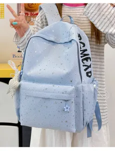 Hellblauer Sternchen Schulrucksack für Mädchen Freizeit Alltag große Studententasche