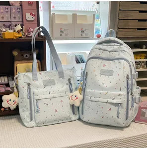 Japanese style cute student backpack and tote bag set light blue casual aesthetic bookbag for girls