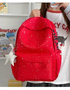 Roter Rucksack mit Sternenmuster für Schule und Alltag, großer lässiger Freizeitrucksack Damen.