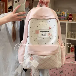 Girls School Backpack Cute Polka Dot Checkered Waterproof Nylon Bookbag Casual Daypack For Students Teens