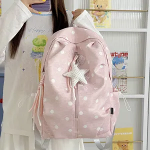 Roze stippen rugzak voor meisjes, schattige sterhanger, grote capaciteit, casual dagtas