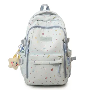 Japanese style cute sweet aesthetic student school backpack with colorful stars daily use.
