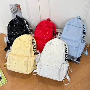 Sternenhimmel Schulrucksack für Schüler, große Kapazität lässiger Daypack mit niedlicher Schleife.