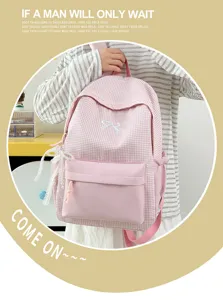Sac à dos à carreaux rose femme mignon cartable loisirs sac de jour avec nœud et dentelle