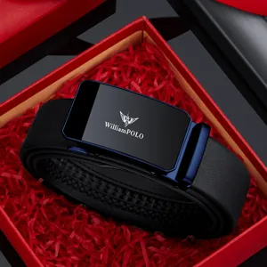 Ceinture automatique en cuir véritable pour homme avec boucle en métal dans coffret cadeau.