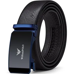Ceinture homme en cuir véritable avec boucle automatique élégante pour tenue de travail chic.