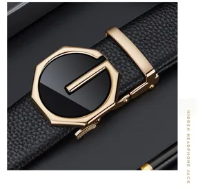 Men's leather automatic buckle belt business casual high-end black cowhide waist belt stylish