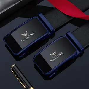 Cintura da uomo in vera pelle automatica business con fibbia in metallo blu lusso