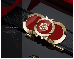 Luxury men genuine leather belt automatic metal buckle red dragon stylish fashion gift.