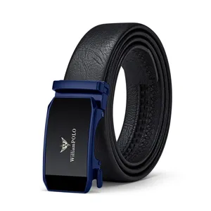 Cintura Uomo in Pelle Automatica Affari Casual Cintura Nera con Fibbia Blu Stile