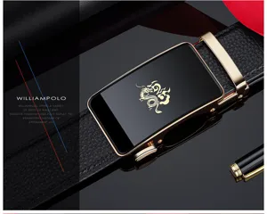 Luxus Herren Ledergürtel mit goldener Drachen-Automatikschnalle, edles Business-Geschenk.