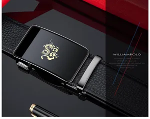 Herren Echtleder Gürtel mit automatischer Metallschnalle und Drachen Motiv, edles Business Geschenk.