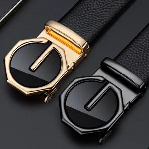 Men genuine leather automatic buckle belt business luxury style casual cowhide waist belt