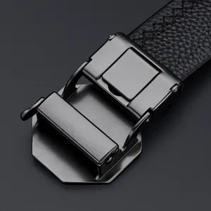 Men black leather belt with automatic metal buckle luxury business casual trouser belt