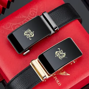 Eleganter Herren Ledergürtel mit Automatik-Gürtelschnalle, stilvolles Drachen-Design als Geschenk.