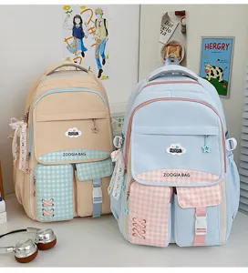 Joli sac à dos scolaire pour filles adolescentes, grand format en toile style décontracté.