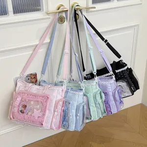 Cute lace ita bag large capacity clear shoulder crossbody bag for anime pins and plushies display