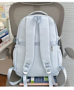 Sac à dos étudiant bleu clair grande capacité cartable décontracté bretelles confortables