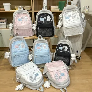 Joli sac à dos d'école pour filles décontracté coloré sac de jour avec peluche