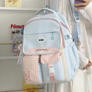 Grand Sac à Dos Scolaire Décontracté pour Étudiants Mignon en Nylon avec Carreaux