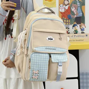 Joli sac à dos scolaire style dopamine pour filles, grand sac à dos décontracté à carreaux.