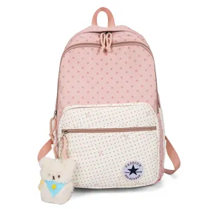 Leuke roze sterren rugzak met berenhanger, grote capaciteit schattige schooltas voor meisjes.