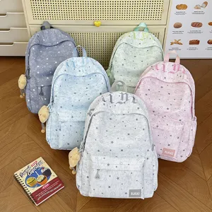 Chic star print school backpack set, casual multi-color student bookbag for daily commute.