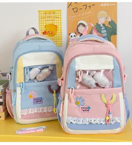 Cute Japanese style ins backpack for school girls, large capacity sweet pastel ita school bag.