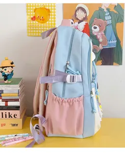 Pastel Japanese ins style canvas school backpack large capacity cute multi pocket daypack