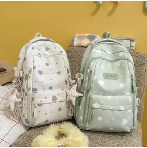 Korean style fresh printed school backpack for women, cute daily casual daypack detail view.