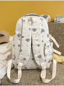 Korean style fresh cute printed canvas backpack for women, casual daily school book bag.