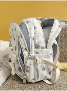 Korean style cute printed school backpack with multiple compartments and pockets for daily use
