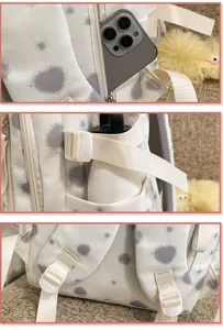Casual Japanese ins style printed backpack detail shot featuring durable fabric and straps.