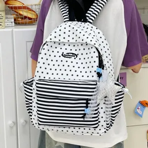 Cute black and white star backpack casual school bag for teen girls stylish daypack