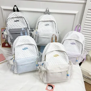 Cute star print canvas backpack with multi color options, stylish school bag for teen girls