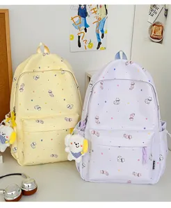 Cute cat print canvas backpack ins style school bag casual daily daypack for students
