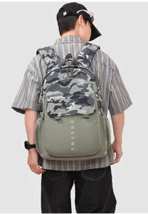 Stylish camouflage travel backpack with large capacity, durable fabric, ideal for men and students.