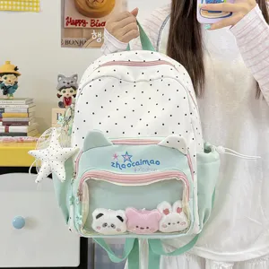 Cute polka dot cat ear school backpack with clear window ita bag and star pendant for students.