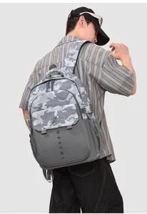 Grey camouflage waterproof backpack for men large capacity casual travel school bag