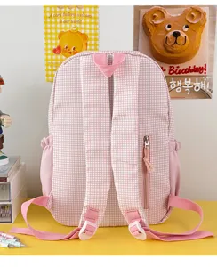 Sac à dos rose à carreaux, joli cartable étudiant, grand sac de loisirs pour femmes.