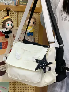 Süße Canvas Umhängetasche für Damen, süße Engelsflügel und Stern Anhänger Freizeittasche.