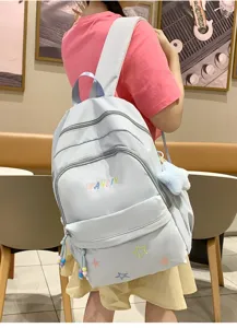 Cute light blue backpack for women school bookbag casual daily travel daypack stylish.