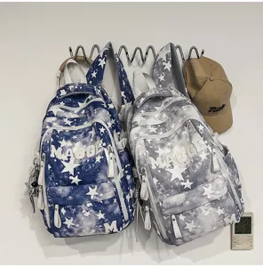 Lässiger, großer Rucksack mit Sternenmuster für Schüler, Schulranzen mit mehreren Taschen.
