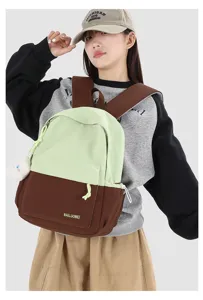 Zaino casual stile college per donna, borsa scolastica color block con tasche pratiche.