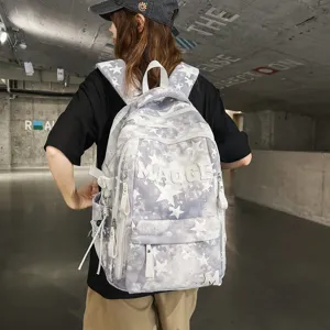 Große Kapazität Wasserdicht Nylon Schule Rucksack Für Jugendliche Casual Stern Drucken Buchtasche