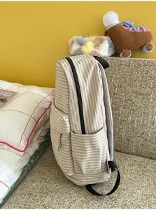 Minimalist canvas striped backpack casual daily school rucksack for women lightweight travel bag