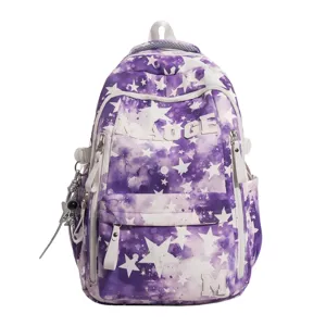 Lila Sternenmuster Freizeit Rucksack grosse Kapazitaet Schultasche fuer Schueler Alltag.