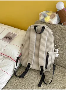 Korean harajuku style checkered backpack casual canvas school bag for women and students