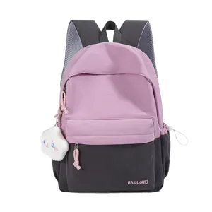 Zaino casual stile college da donna, borsa scolastica color block rosa e grigio scuro.